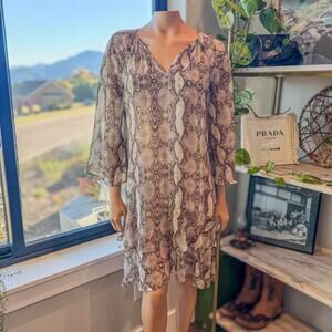 White House Black Market, Python Print Ruffled Hem Studded Dress, Women's Small